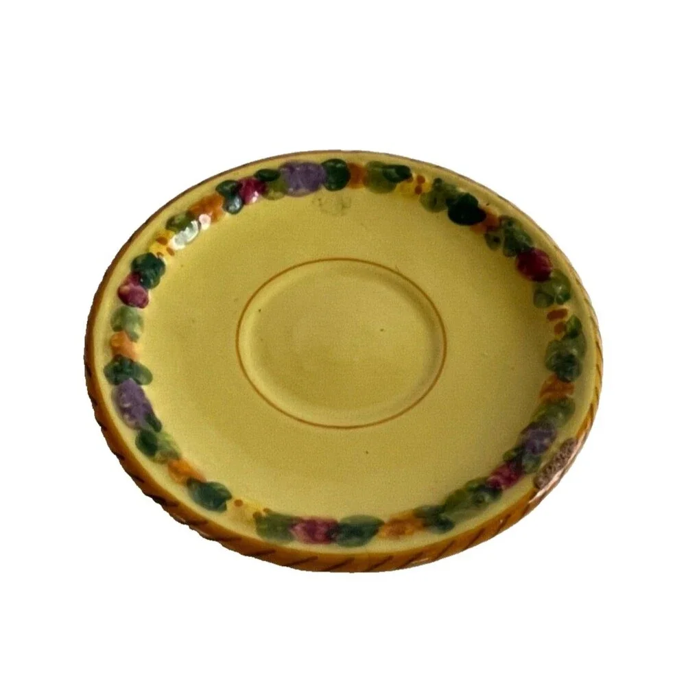 Vtg BITOSSI Italy Della Robbia Coffee Set Cups Saucers Sugar Hand Painted Yellow